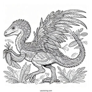 Feathery Velociraptor Coloring Sheet