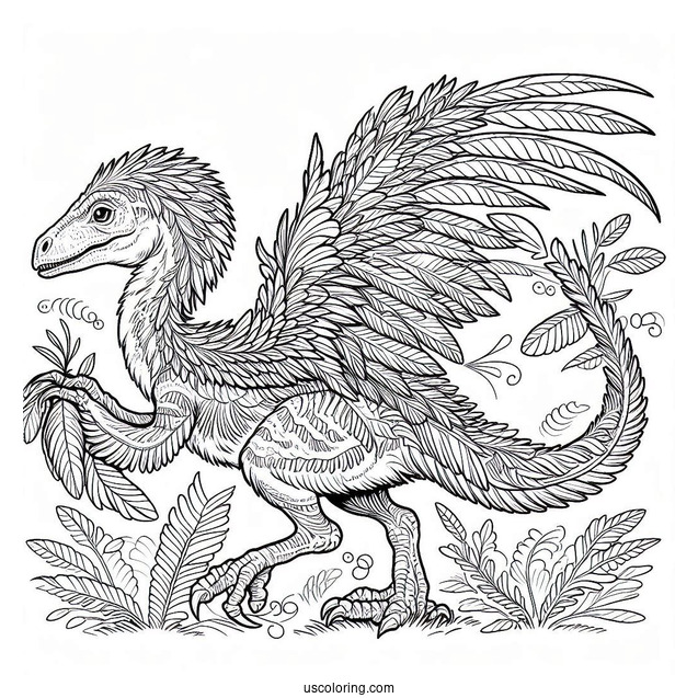 Feathery Velociraptor Coloring Sheet