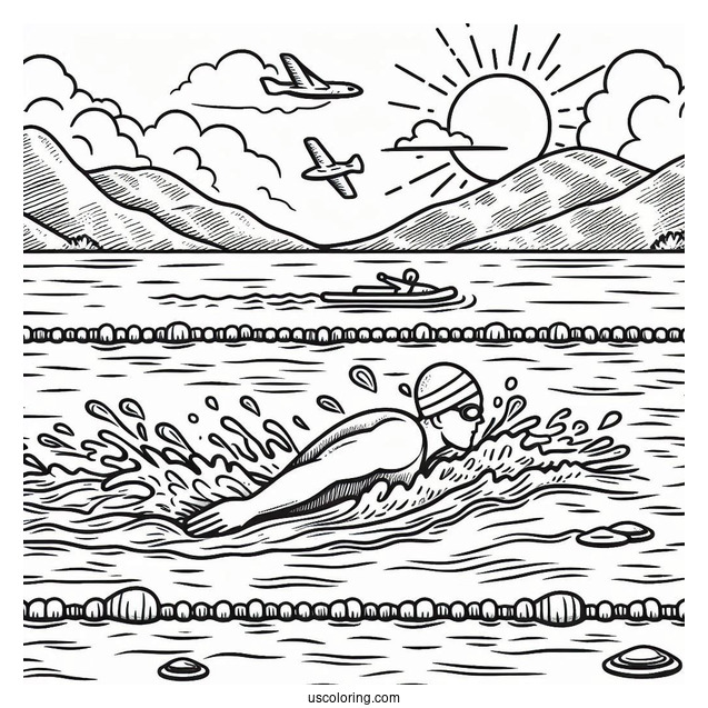 Swimming Coloring Page Racing In The Pool