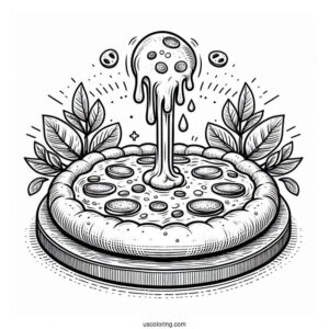 Pepperoni Pizza With Melting Cheese To Color For Kids