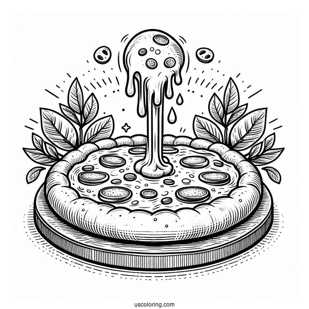 Pepperoni Pizza With Melting Cheese To Color For Kids