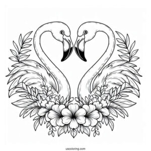 Two Flamingos Making a Love Heart Shape