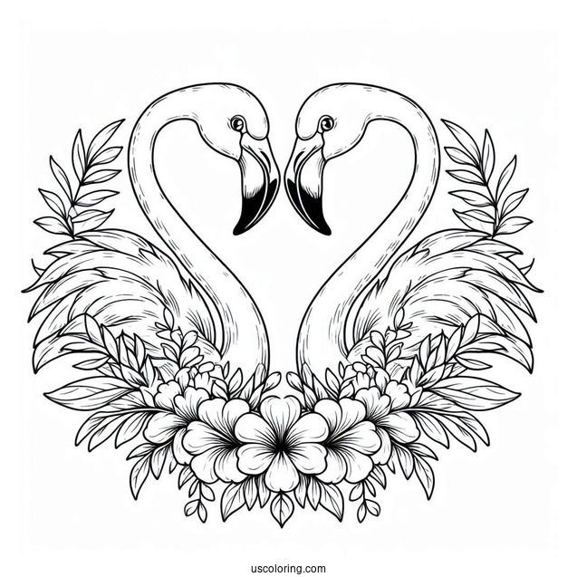 Two Flamingos Making a Love Heart Shape