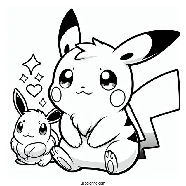 Coloring Sheet Of Baby Pikachu And Eevee
