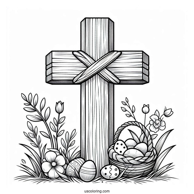 Wooden Easter Cross Coloring For Kids