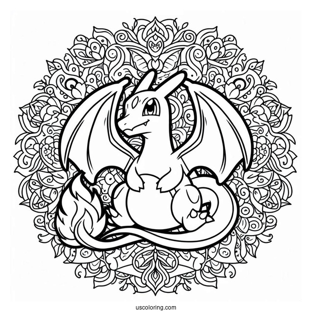 Coloring Page of Charizard Mandala