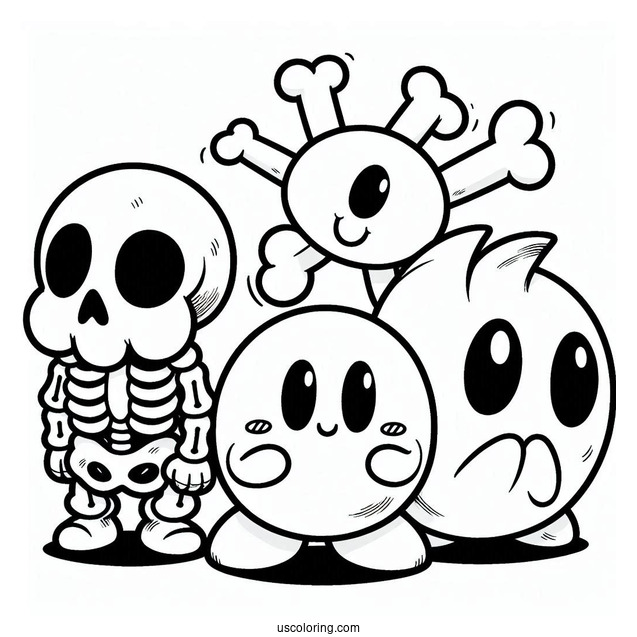 Dry Bones, Boo, And Shy Guy Coloring Page