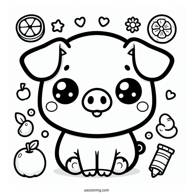 Adorable Kawaii Pig To Color