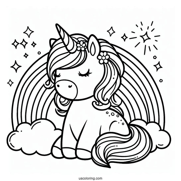 Cute Unicorn Bellow A Rainbow Coloring Page