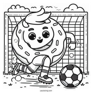 Athletic Donut Coloring Page Playing Soccer For Kids