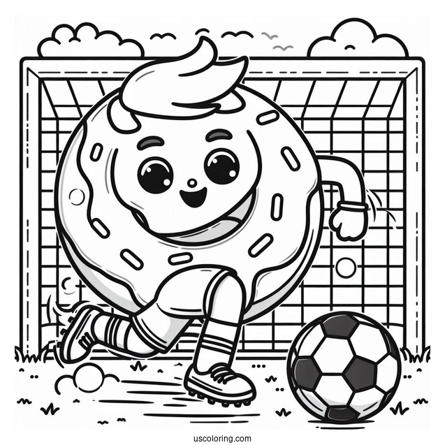 Athletic Donut Coloring Page Playing Soccer For Kids