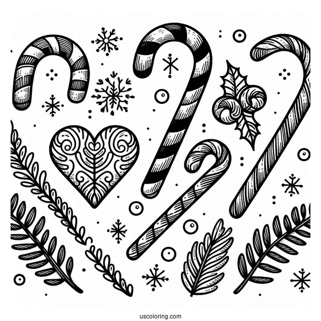 Christmas Themed Candy Cane To Color