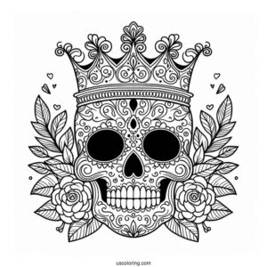 Majestic Sugar Skulls Coloring Page Wearing Crown