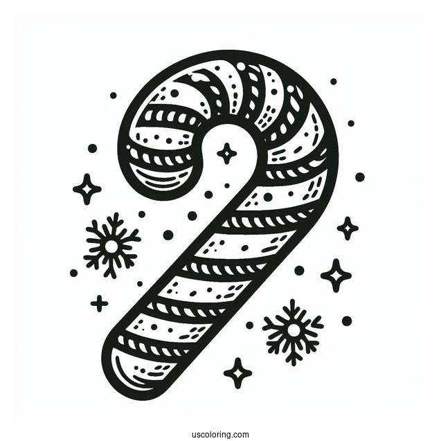 Christmas Themed Candy Cane To Color