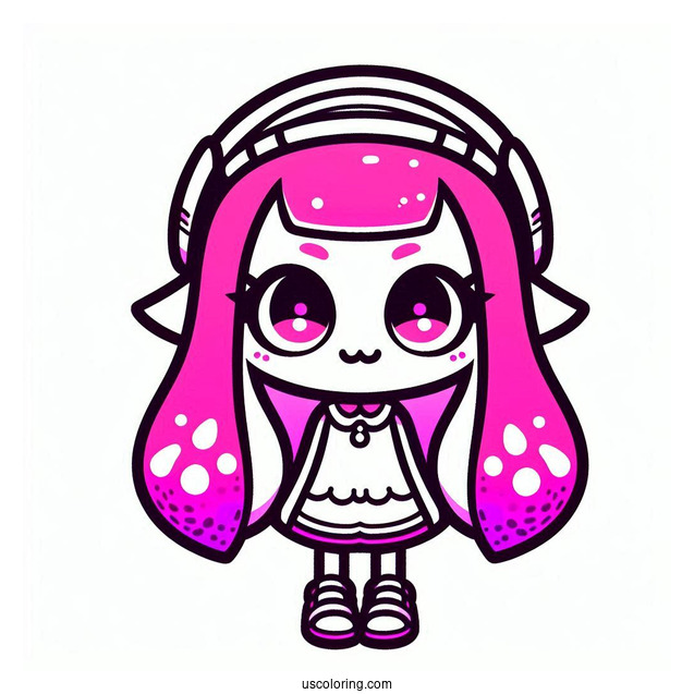 Splatoon Coloring Page Of Kawaii Amiiba Girl Neon Pink With Inkjet For Kids