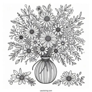 Flower Mandala Coloring Page Vase Full Of Wildflowers
