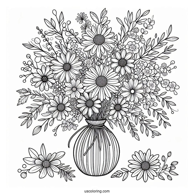 Flower Mandala Coloring Page Vase Full Of Wildflowers