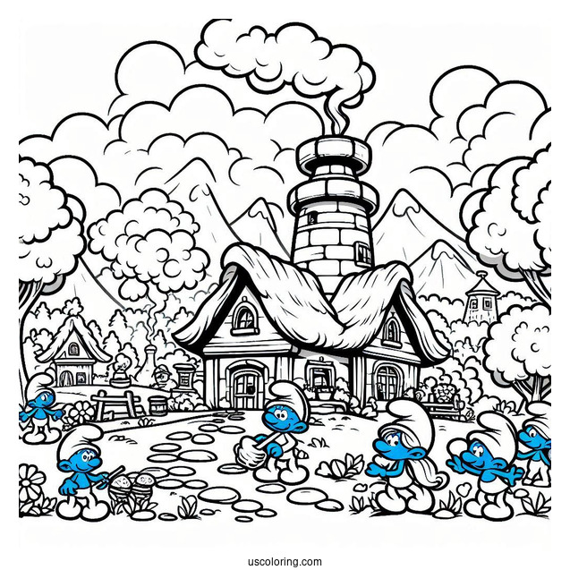 Coloring Page Of Smurf Village
