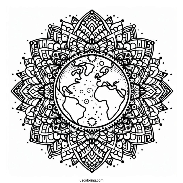 Intricate Earth Mandala Coloring Page
