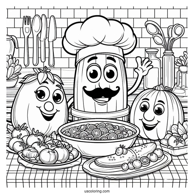Smiling Ratatouille Coloring Page On The Dinner Table