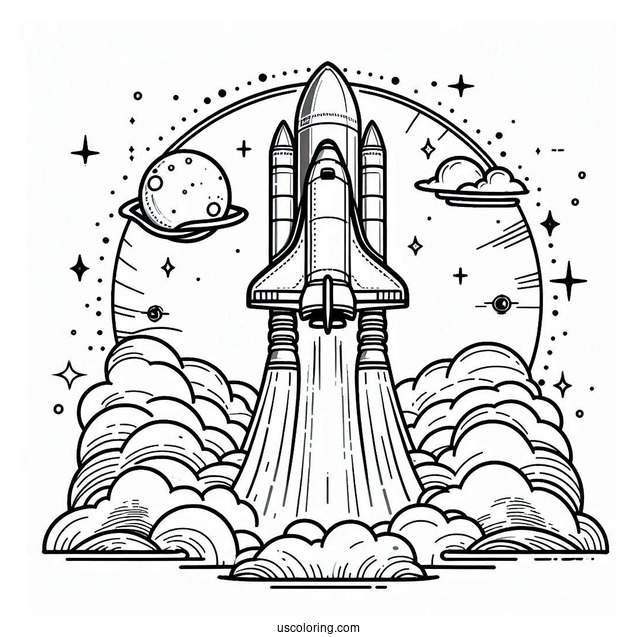 Space Shuttle Rocket Taking Off Coloring Page