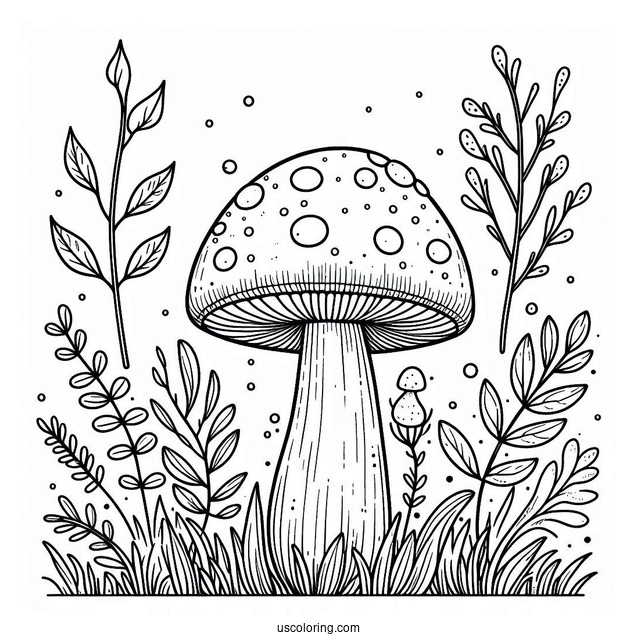 Beautiful Mushroom Coloring Page Growing With Weeds