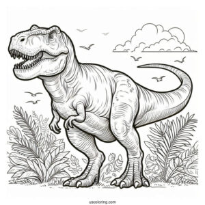 Coloring Page Of a Detailed Tyrannosaurus Rex
