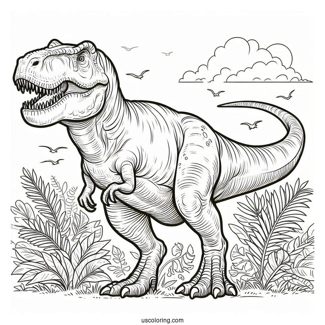 Coloring Page Of a Detailed Tyrannosaurus Rex