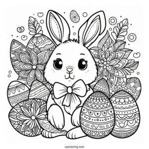Detailed Easter Bunny Coloring Page And Eggs Mandala
