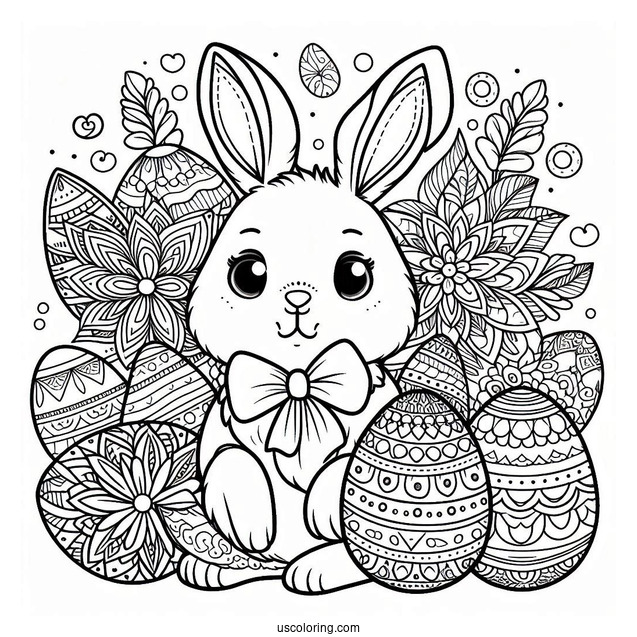 Detailed Easter Bunny Coloring Page And Eggs Mandala