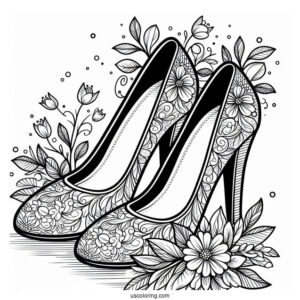 Coloring Sheet Of Floral Bridal Shoes
