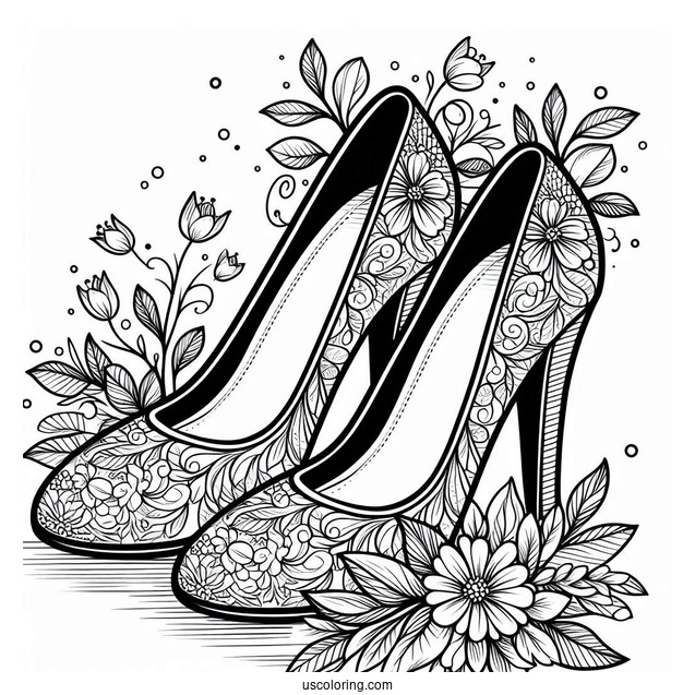 Coloring Sheet Of Floral Bridal Shoes