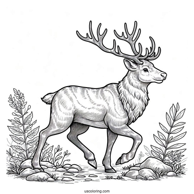 Detailed Reindeer Walking In The Wild To Color