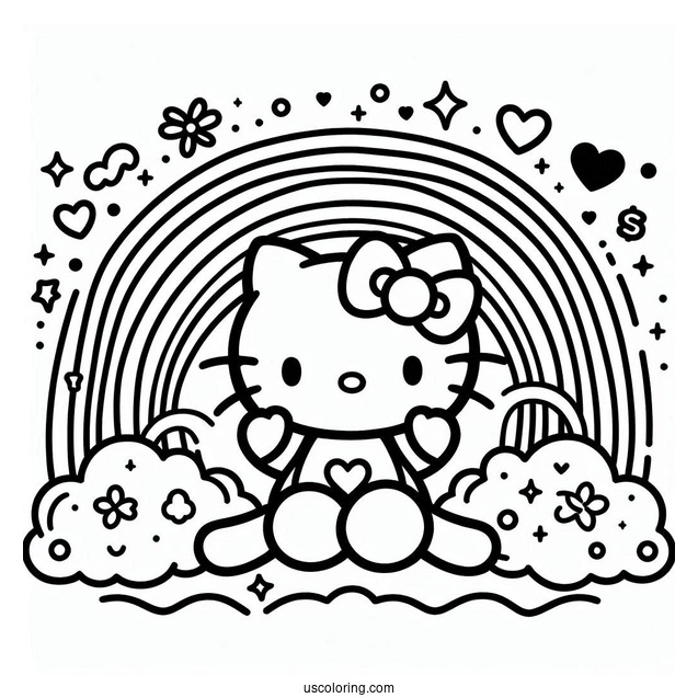 Hello Kitty With A Rainbow Coloring Page Background For Kids