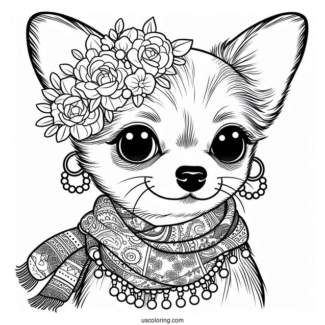 Chihuahua Coloring Page Wearing Accessories