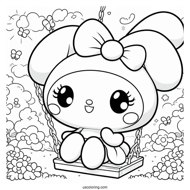 My Melody Coloring Page On A Swing With Risu