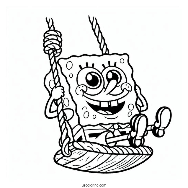 Fun SpongeBob Coloring Page Swinging From A Rope
