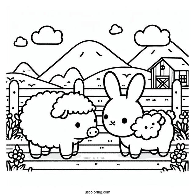 Miffy Coloring Page With Pig And Lamb In A Farm