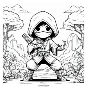 Ninja In A Fighting Stance In The Forest