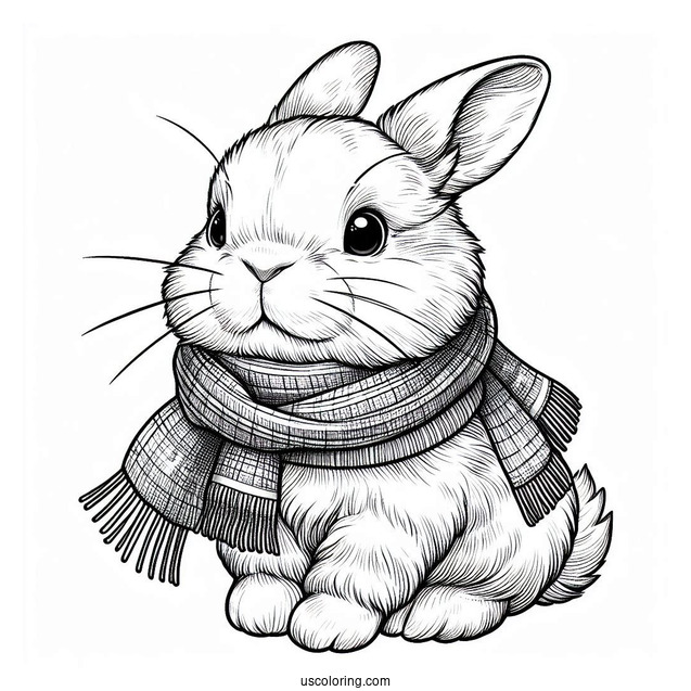 Realistic Rabbit Coloring Page Wearing A Scarf And Jacket