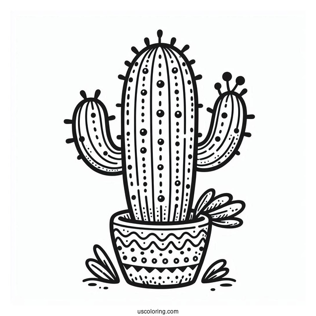 Simple Outline Of a Cactus Plant For Preschoolers
