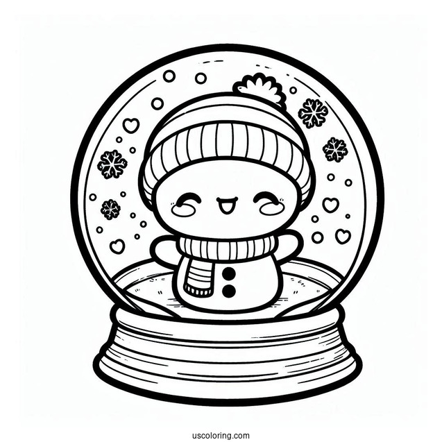 Chibi Snowman Snow Globe Coloring Page For Kids