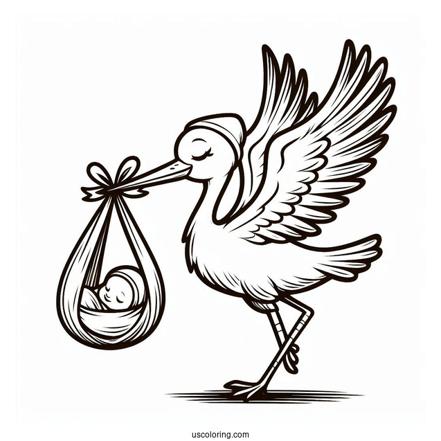 Stork Delivering A Baby Coloring Page