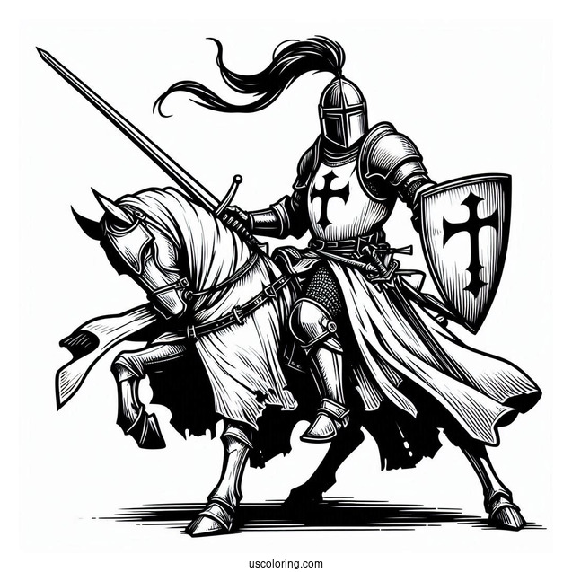 Crusader Knight Fighting Coloring In