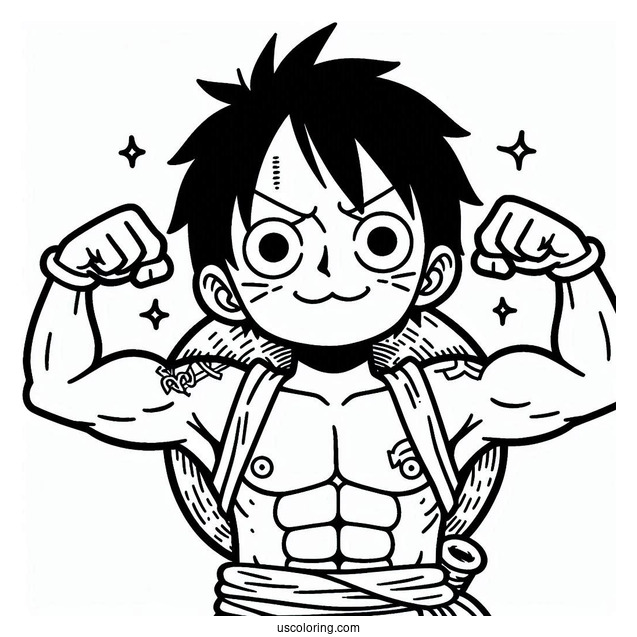 Cute Luffy Coloring Page Showing Off Biceps For Kids