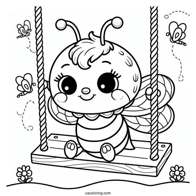 Bee Coloring Page Playing On A Swing Set For Kids