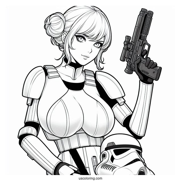Female Stormtrooper Coloring Page Holding Blaster Pistol