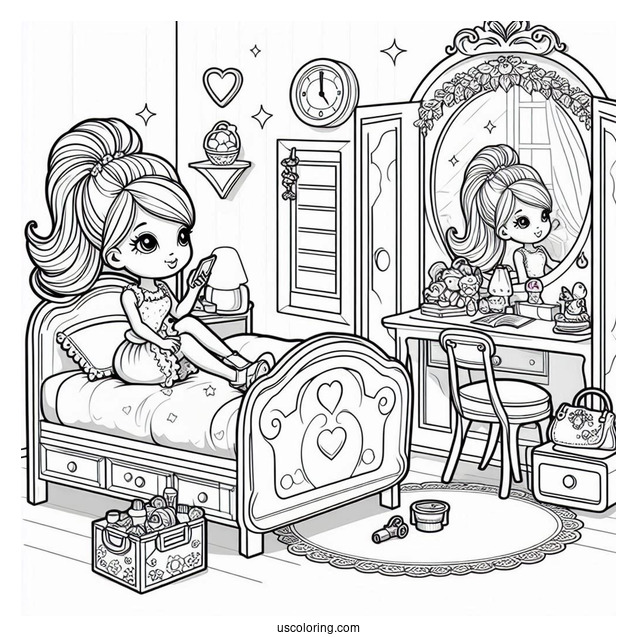 Polly Pocket Coloring Page In Her Bedroom For Kids