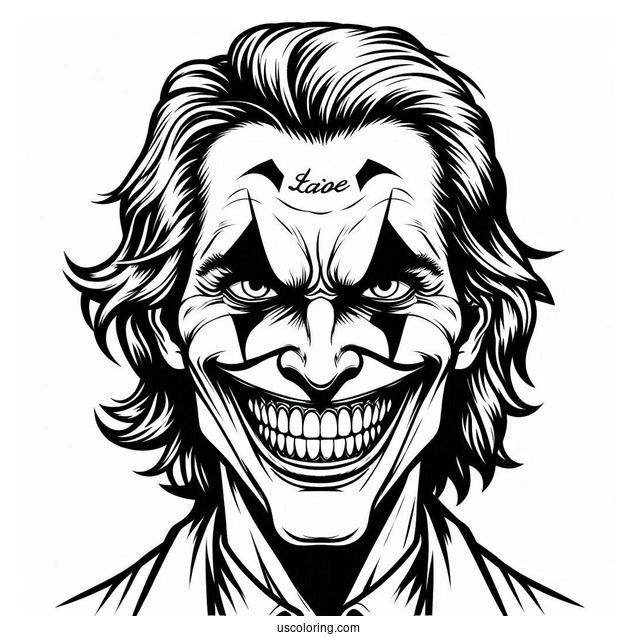 Terrifying Joker Coloring Page Grinning