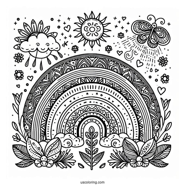 Hippy Themed Rainbow Coloring Sheet